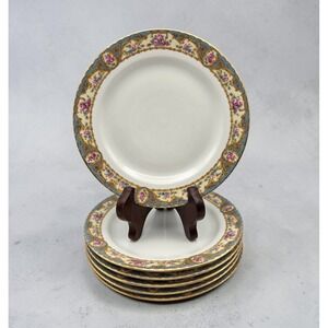Set Of 6 Bawo & Dotter Elite Works Limoges France Blue & Pink 7.5" Salad Plates